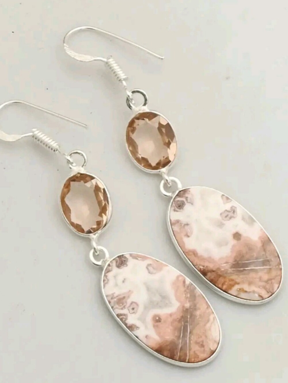 Mexican Crazy Lace Agate, Morganite Gemstone Jewelry Handmade Dangle Earrings